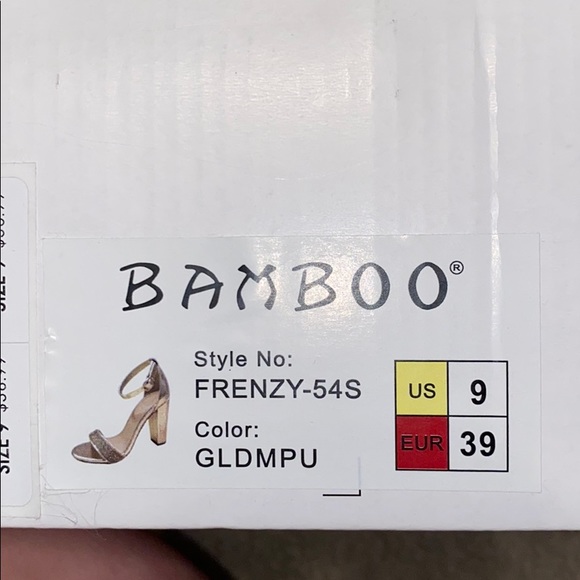 BAMBOO Gold Strappy Rhinestone Chunky Heels - Picture 7 of 9